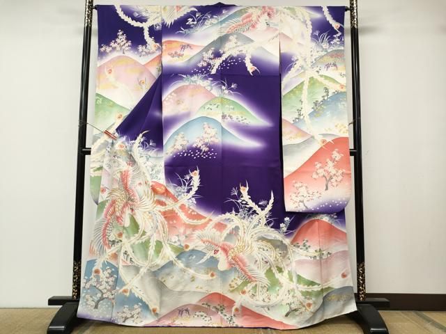 平和屋着物●十日町老舗ブランド 吉澤友禅 吾妻徳穂 振袖 駒刺繍 鳳凰草花文 暈し染め 金彩 正絹 逸品 CABN4910ut