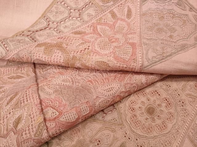 平和屋着物●中国三大刺繍 スワトウ刺繍 汕頭刺繍 総刺繍 訪問着 紬地 切嵌鳳凰花文 正絹 逸品 CABN4911ut
