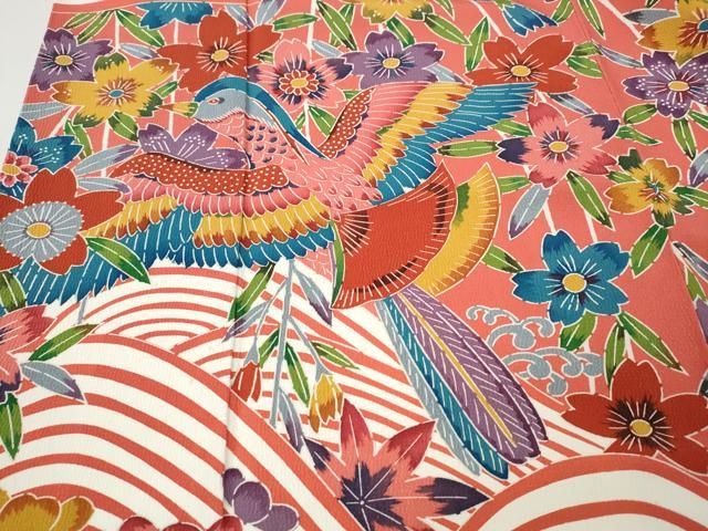 平和屋着物●豪華振袖 型染め 飛鳥立波花文 正絹 逸品 CABN4912ut