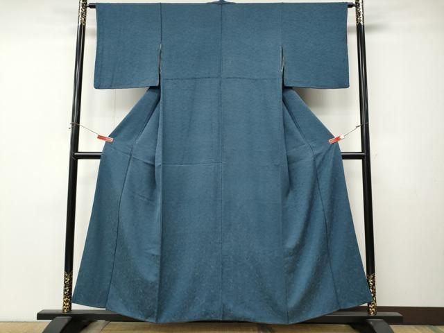 平和屋着物●上質な色無地 扇面地紋 青藍色 正絹 逸品 CABN4922ut