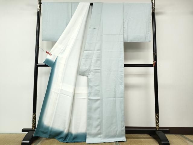 平和屋着物●上質な色無地 菱繋ぎ地紋 藍色 正絹 逸品 CABN4923ut