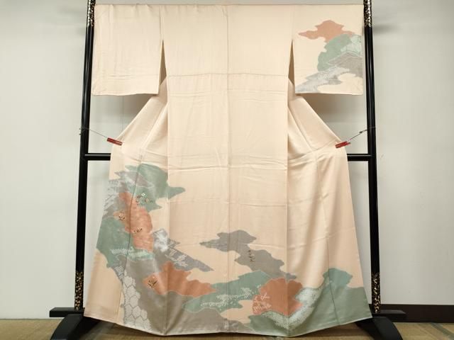 平和屋着物●訪問着 絞り 刺繍 エ霞草花文 金彩 正絹 逸品 CABN4936ut