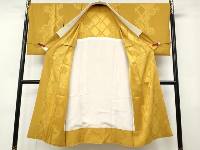 平和屋着物●長襦袢 無双仕立て 竹垣花地紋 黃朽葉色 やまと誂製 正絹 逸品 CABN4943ut