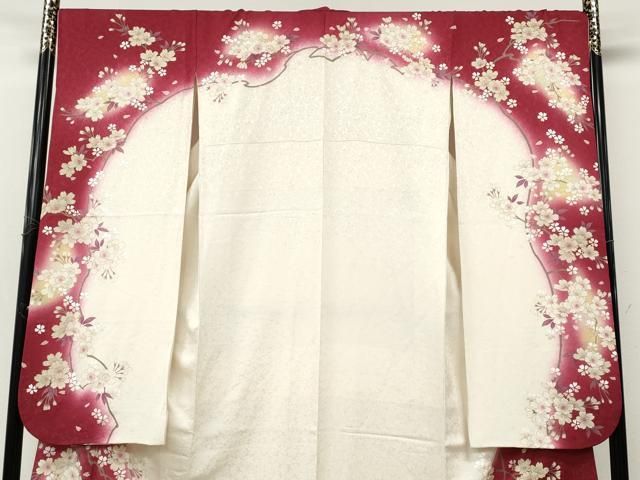 平和屋着物●豪華振袖・長襦袢セット 駒刺繍 枝桜文 暈し染め 銀通し地 鈴乃屋扱い 正絹 逸品 CABN4954ut