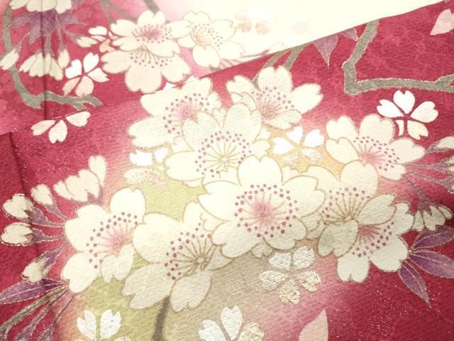 平和屋着物●豪華振袖・長襦袢セット 駒刺繍 枝桜文 暈し染め 銀通し地 鈴乃屋扱い 正絹 逸品 CABN4954ut