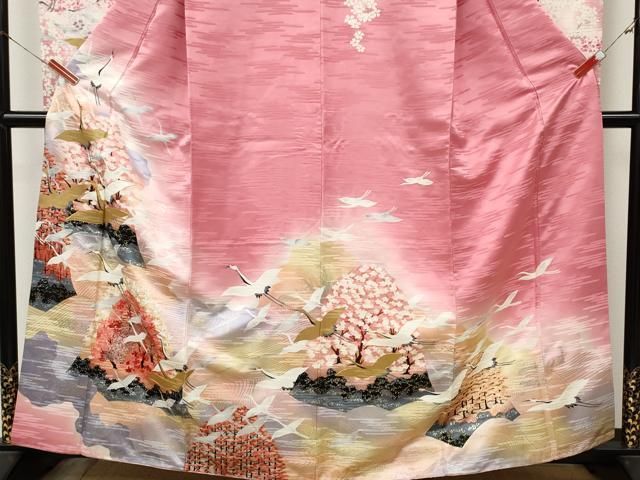 平和屋着物●豪華振袖・長襦袢セット 駒刺繍 立波飛鶴草花文 暈し染め 金銀彩 正絹 逸品 CABN4955ut