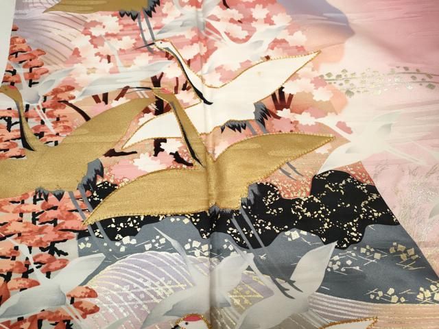 平和屋着物●豪華振袖・長襦袢セット 駒刺繍 立波飛鶴草花文 暈し染め 金銀彩 正絹 逸品 CABN4955ut
