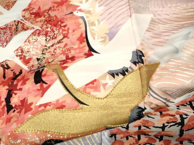 平和屋着物●豪華振袖・長襦袢セット 駒刺繍 立波飛鶴草花文 暈し染め 金銀彩 正絹 逸品 CABN4955ut
