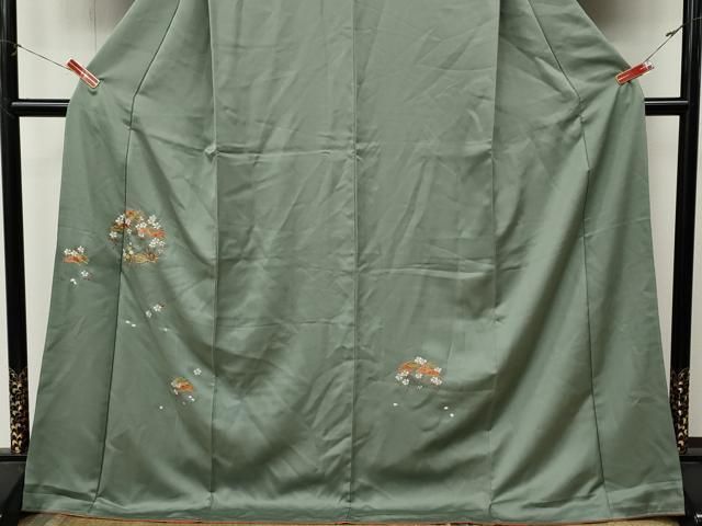 平和屋着物●豪華色留袖 総刺繍 松花文 金糸 ロング丈 正絹 逸品 CABN4982ut