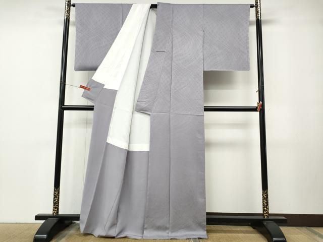 平和屋着物●上質な色無地 麻の葉地紋 牡丹鼠色 正絹 逸品 CABN4985ut