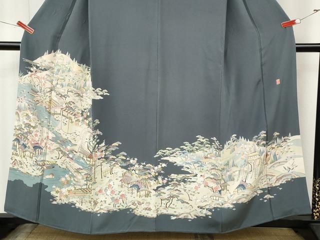 平和屋着物●本加賀友禅作家 柿本市郎 色留袖 風景草花文 正絹 逸品 CABN4988ut