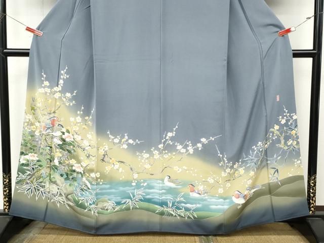 平和屋着物●十日町友禅作家 阿部佳雪 色留袖 鴛鴦枝花文 暈し染め 正絹 逸品 CABN4996ut