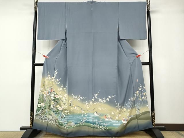 平和屋着物●十日町友禅作家 阿部佳雪 色留袖 鴛鴦枝花文 暈し染め 正絹 逸品 CABN4996ut