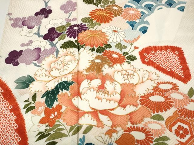 平和屋着物●豪華振袖 駒刺繍 草花文 金彩 正絹 逸品 CABN5004ut