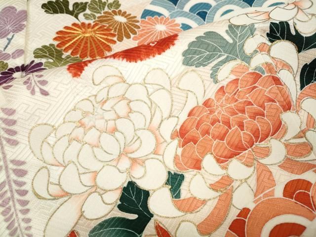 平和屋着物●豪華振袖 駒刺繍 草花文 金彩 正絹 逸品 CABN5004ut
