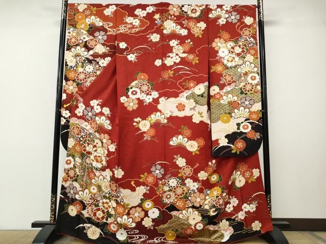 平和屋着物●豪華振袖 駒刺繍 雲重ね鼓花文 金彩 正絹 逸品 CABN5008ut