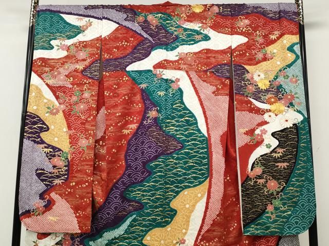 平和屋着物●十日町 名門青柳謹製 振袖 駒刺繍 絞り 文箱花文 正絹 逸品 CABN5010ut