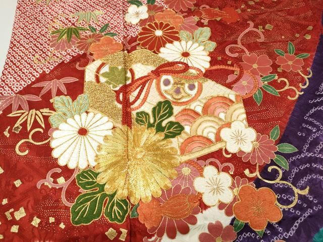 平和屋着物●十日町 名門青柳謹製 振袖 駒刺繍 絞り 文箱花文 正絹 逸品 CABN5010ut
