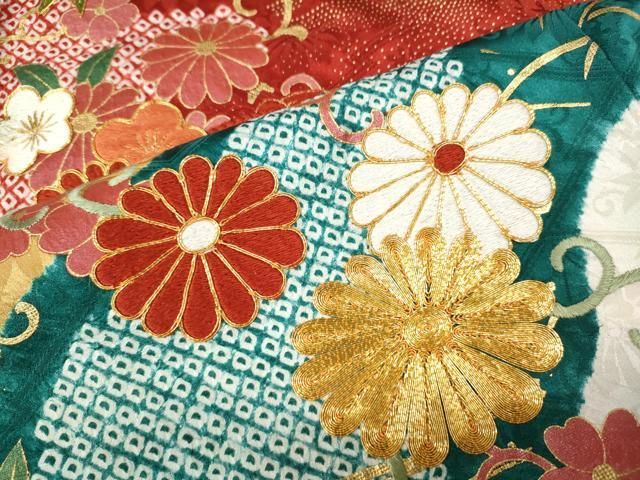 平和屋着物●十日町 名門青柳謹製 振袖 駒刺繍 絞り 文箱花文 正絹 逸品 CABN5010ut