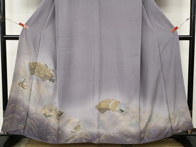 平和屋着物●色留訪問着 寿光織 地紙飛鶴立波花文 暈し染め 金銀糸 さが美扱い 正絹 逸品 未使用 CABN5013ut
