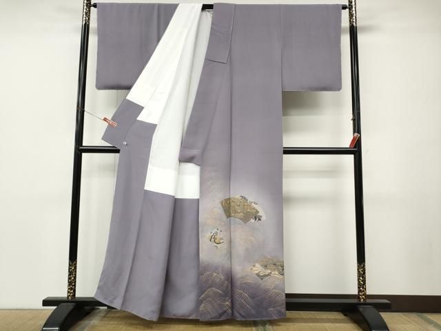 平和屋着物●色留訪問着 寿光織 地紙飛鶴立波花文 暈し染め 金銀糸 さが美扱い 正絹 逸品 未使用 CABN5013ut