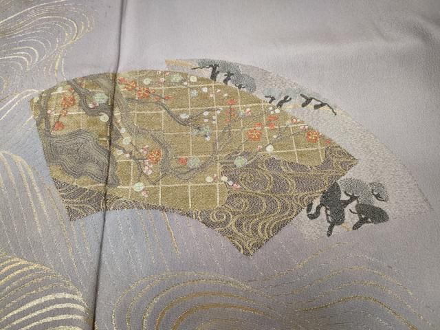 平和屋着物●色留訪問着 寿光織 地紙飛鶴立波花文 暈し染め 金銀糸 さが美扱い 正絹 逸品 未使用 CABN5013ut