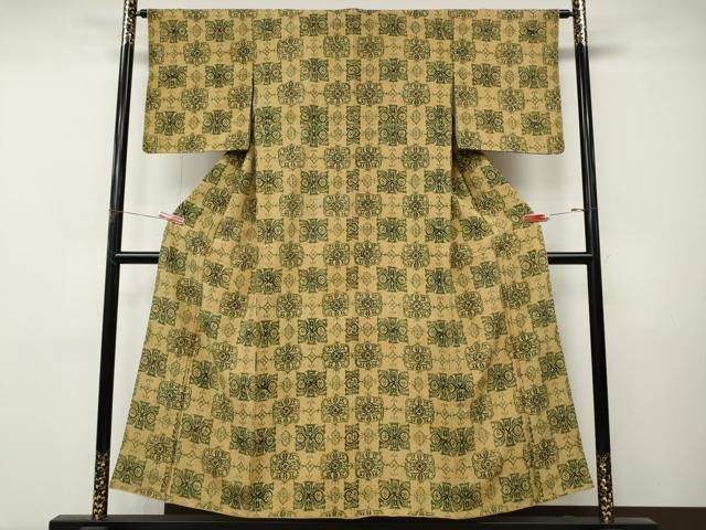 平和屋着物●上質な小紋 型染め 格子吉祥花文 正絹 逸品 CABN5018ut