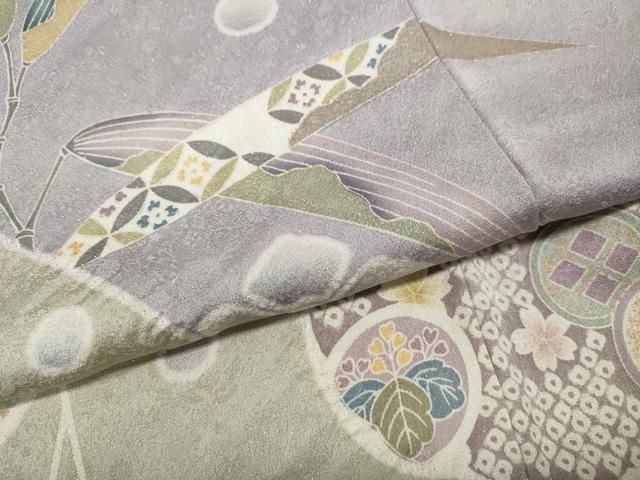 平和屋着物●訪問着 駒刺繍 絞り 雪輪草花文 銀通し地 正絹 逸品 CABN5019ut