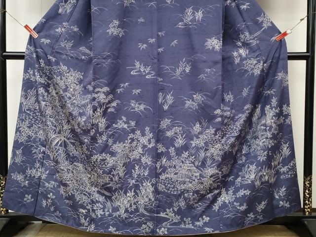 平和屋着物●訪問着 紬地 ろうけつ染 風景草花文 正絹 逸品 CABN5023ut