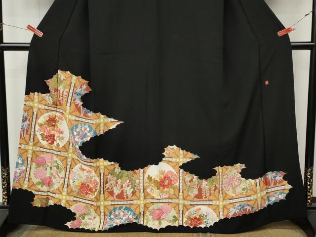 平和屋着物●本加賀友禅作家 束藤岳 黒留袖 雲取り花鳥丸文 正絹 逸品 CABN5026ut