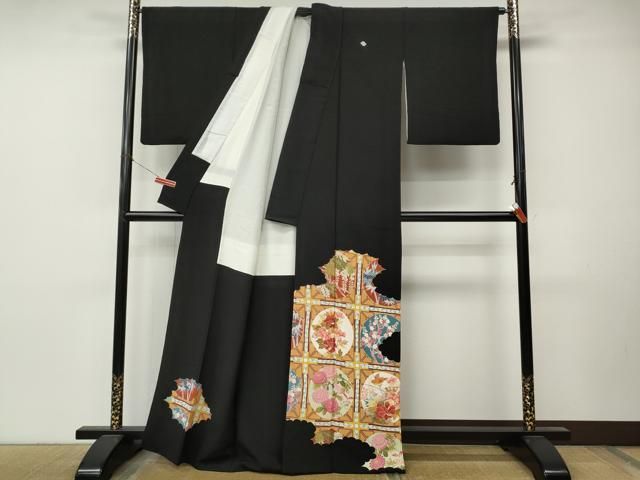 平和屋着物●本加賀友禅作家 束藤岳 黒留袖 雲取り花鳥丸文 正絹 逸品 CABN5026ut