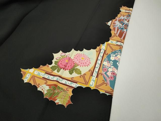 平和屋着物●本加賀友禅作家 束藤岳 黒留袖 雲取り花鳥丸文 正絹 逸品 CABN5026ut
