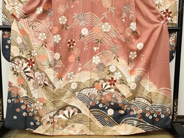 平和屋着物●豪華振袖 片輪車枝垂れ花文 金彩 正絹 逸品 CABN5030ut