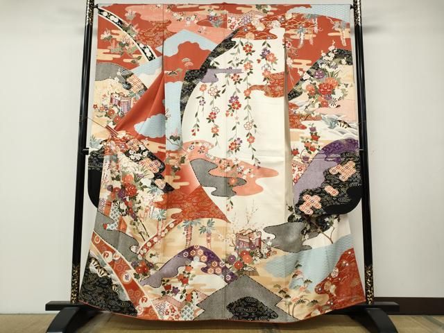 平和屋着物●豪華振袖 駒刺繍 花車文 金銀彩 正絹 逸品 CABN5043ut