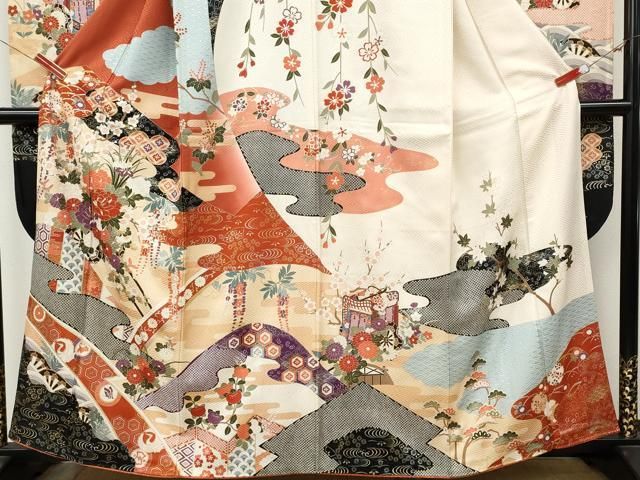 平和屋着物●豪華振袖 駒刺繍 花車文 金銀彩 正絹 逸品 CABN5043ut