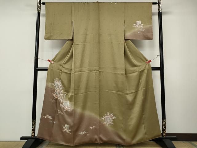 平和屋着物●訪問着 総刺繍 御所車花文 暈し染め 正絹 逸品 CABN5052ut