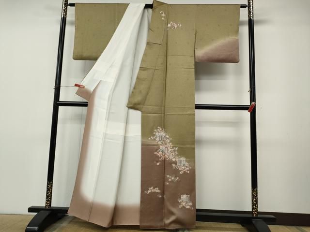 平和屋着物●訪問着 総刺繍 御所車花文 暈し染め 正絹 逸品 CABN5052ut