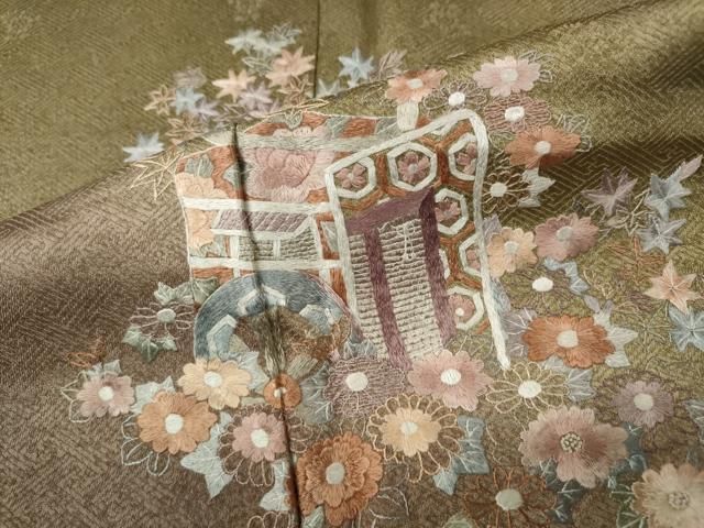 平和屋着物●訪問着 総刺繍 御所車花文 暈し染め 正絹 逸品 CABN5052ut