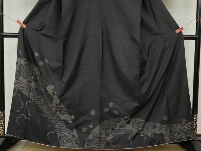 平和屋着物●本場縞大島紬 訪問着 総刺繍 刺し子 立波舞花文 東武百貨店扱い 正絹 逸品 CABN5075ut