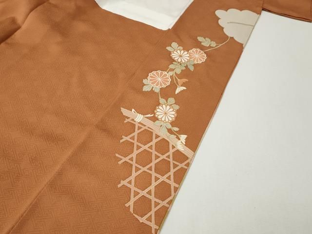 平和屋着物●訪問着 駒刺繍 鴛鴦扇面花文 暈し染め 金彩 ロング丈 正絹 逸品 CABN5087ut