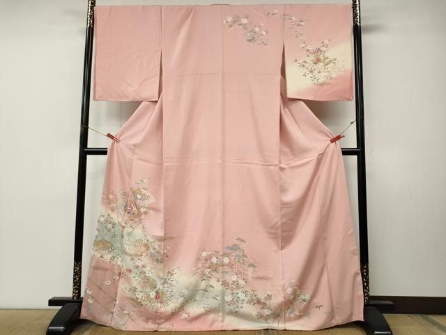 平和屋着物●訪問着 扇面花蝶文 暈し染め 金彩 正絹 逸品 CABN5092ut