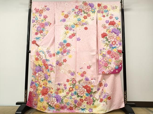 平和屋着物●豪華振袖 刺繍 鞠花文 暈し染め 金彩 正絹 逸品 CABN5098ut