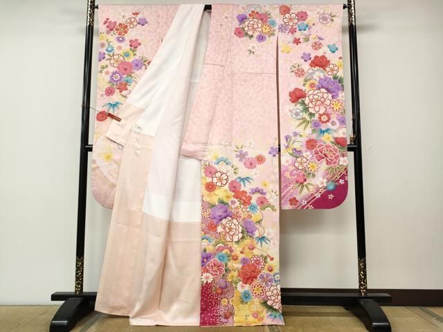 平和屋着物●豪華振袖 刺繍 鞠花文 暈し染め 金彩 正絹 逸品 CABN5098ut
