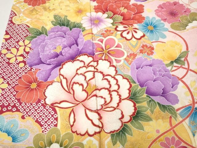 平和屋着物●豪華振袖 刺繍 鞠花文 暈し染め 金彩 正絹 逸品 CABN5098ut
