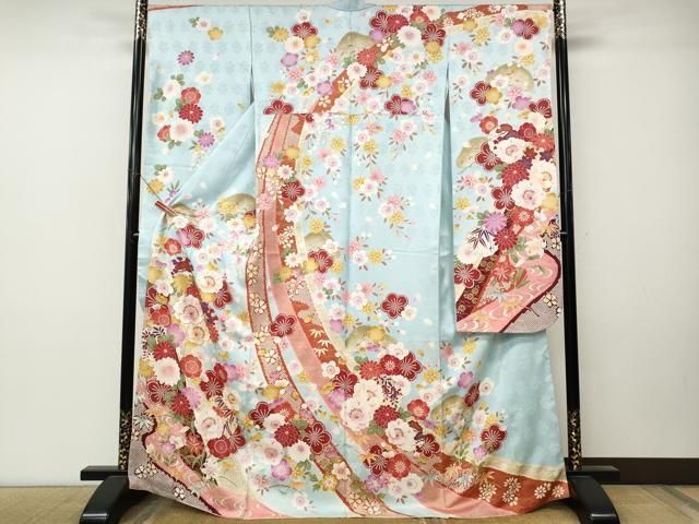 平和屋着物●豪華振袖 刺繍 熨斗舞花文 暈し染め 金彩 正絹 逸品 CABN5099ut