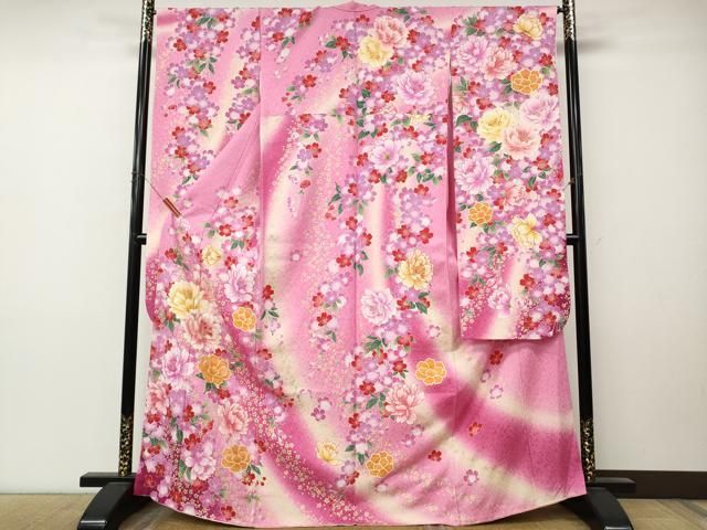 平和屋着物●豪華振袖 駒刺繍 舞花文 暈し染め 銀通し地 正絹 逸品 CABN5103ut