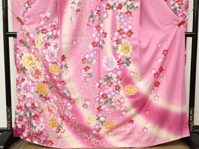 平和屋着物●豪華振袖 駒刺繍 舞花文 暈し染め 銀通し地 正絹 逸品 CABN5103ut