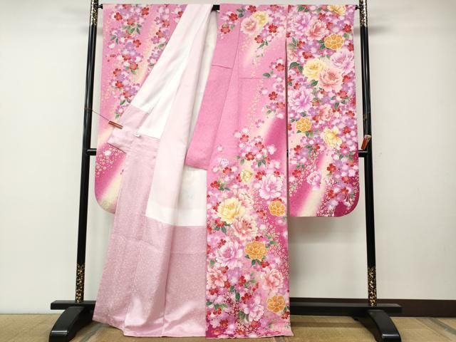 平和屋着物●豪華振袖 駒刺繍 舞花文 暈し染め 銀通し地 正絹 逸品 CABN5103ut