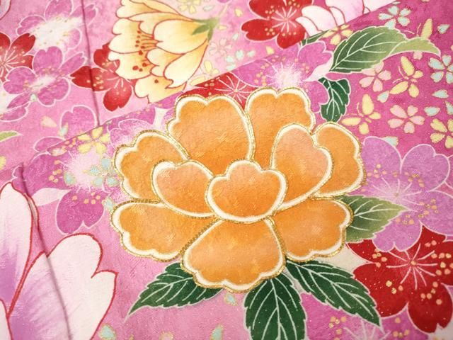 平和屋着物●豪華振袖 駒刺繍 舞花文 暈し染め 銀通し地 正絹 逸品 CABN5103ut