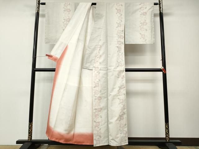 平和屋着物●本場大島紬 白大島 9マルキ 草花間道 正絹 逸品 CABN5106ut
